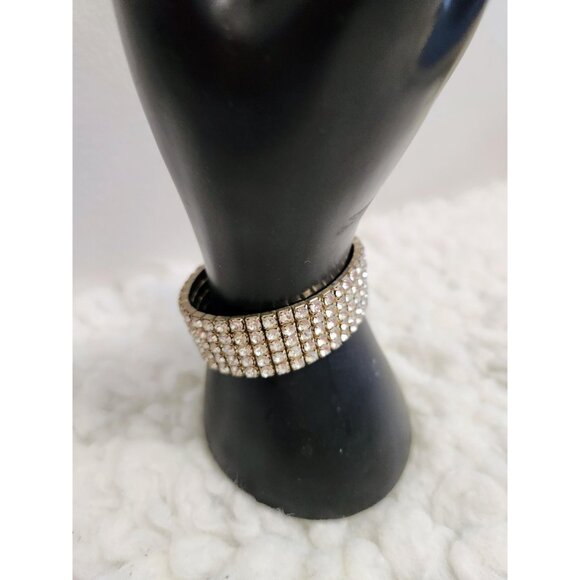 Vintage Stretch Rhinestone Five Row Stretch Bracelet Glitter Bracelet - Picture 8 of 10
